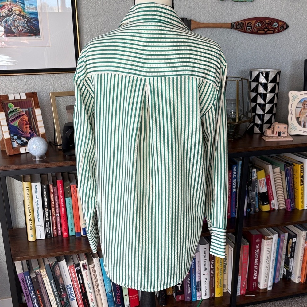 Blenca S Green and‎ Cream Striped Women's Button-Down Shirt - Picture 6 of 9